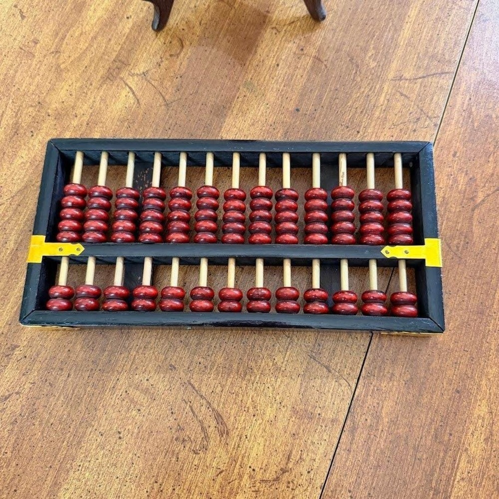 Vintage Chinese Wooden Abacus 13 Column Suanpan Red Beads Black Frame 10.5in - Picture 8 of 12
